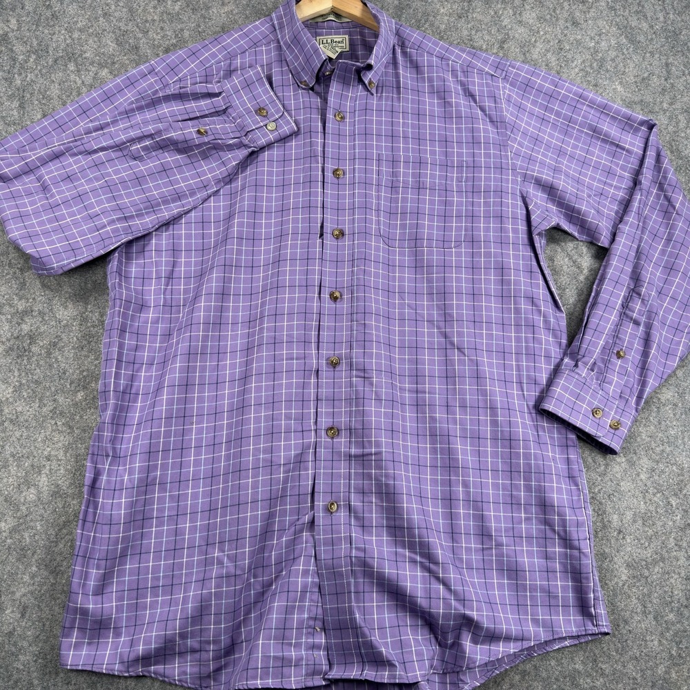 LL‎ Bean Shirt Mens LT Purple Check Long Sleeve Wrinkle Free Traditional Cotton - Picture 2 of 13